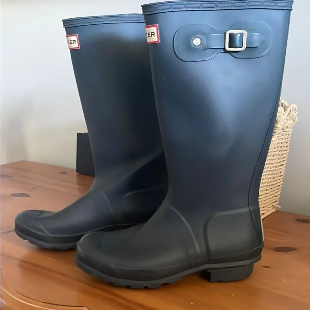 Hunter Blue Matte Finish Tall Waterproof Boots